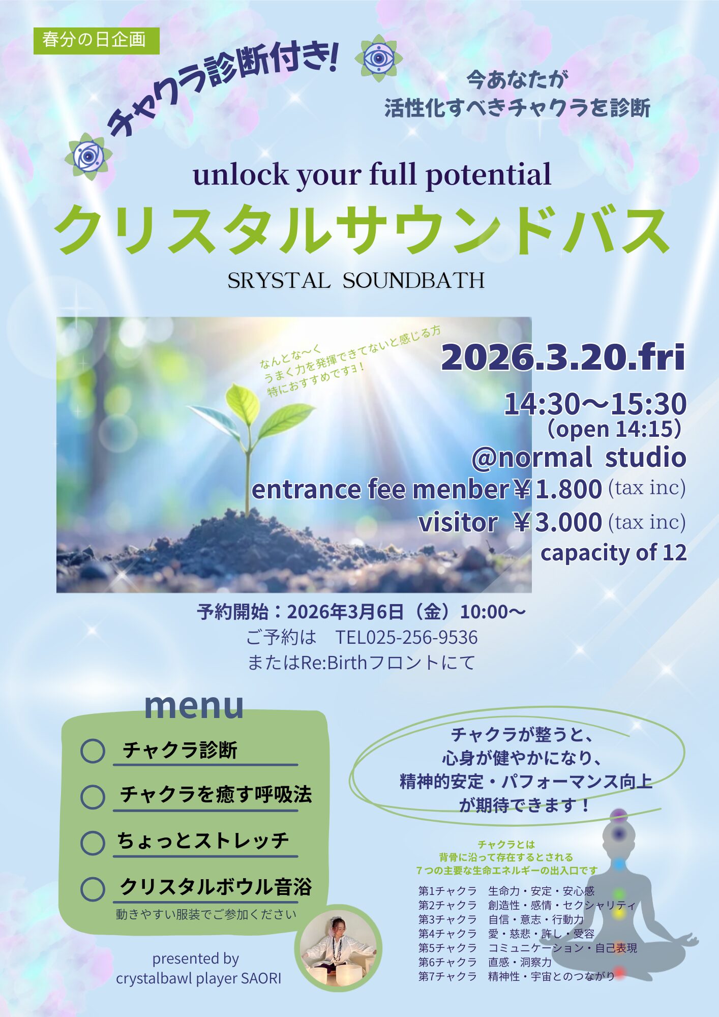 春分の日企画 チャクラ診断付き unlock your full potential